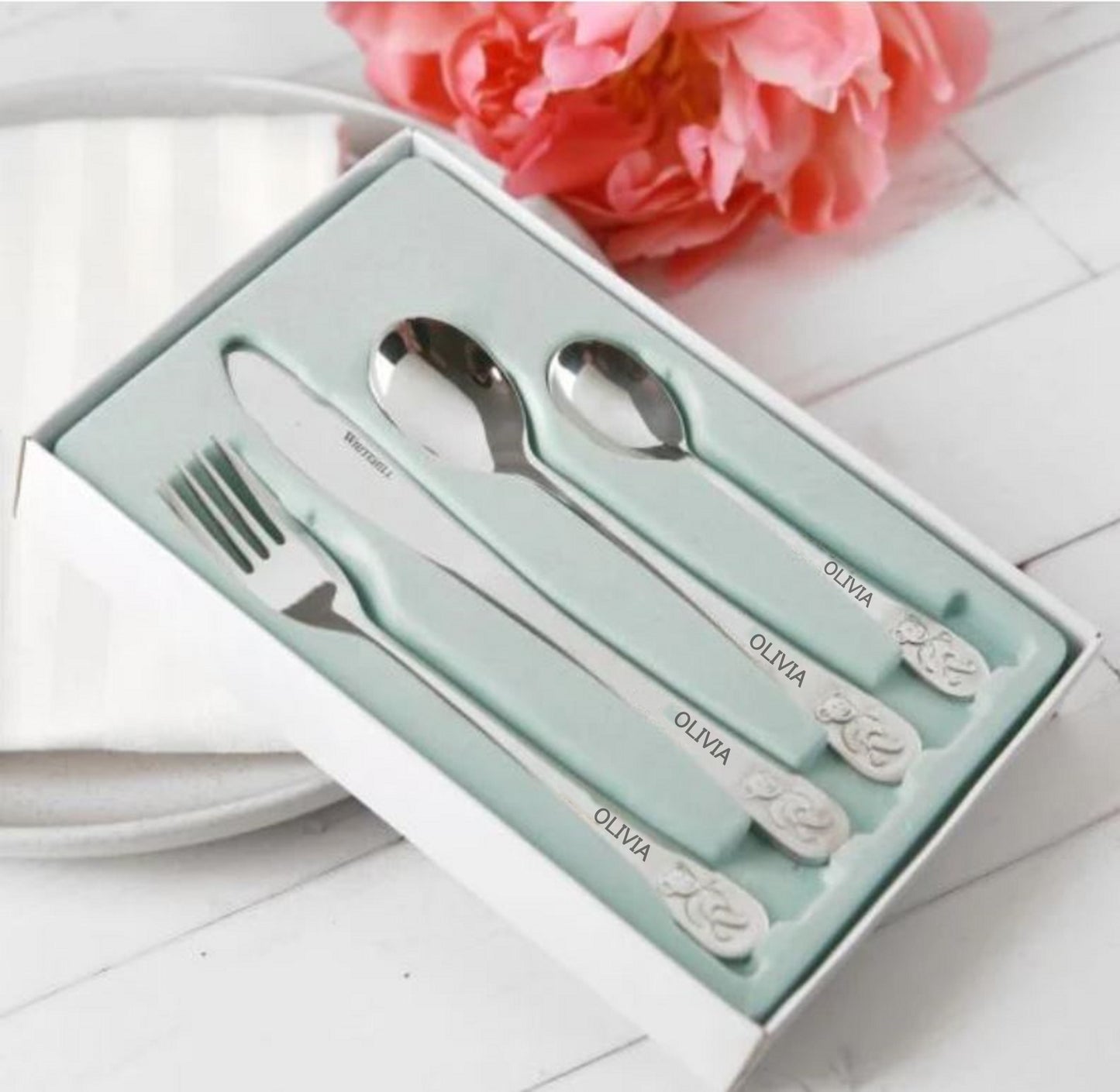 Engraved Children's Cutlery Set - Teddy Bear Print