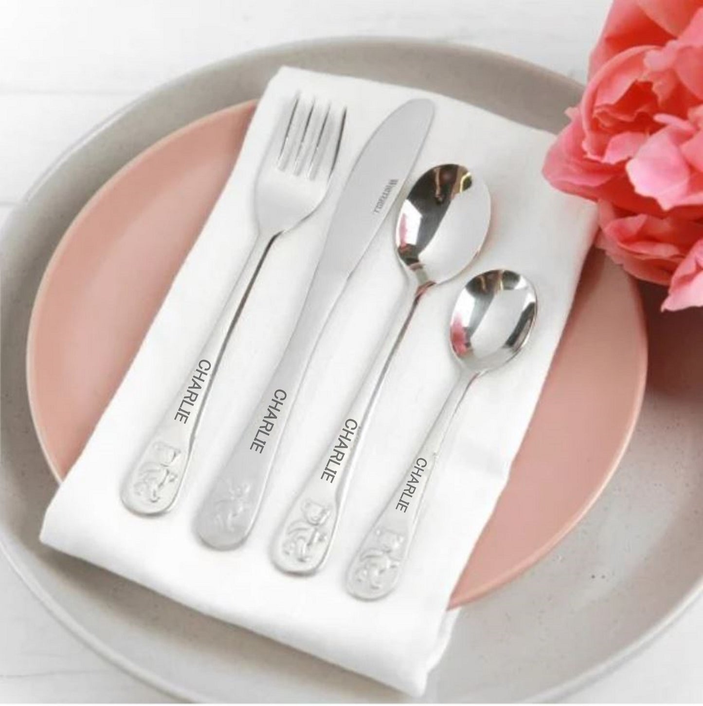 Engraved Children's Cutlery Set - Teddy Bear Print