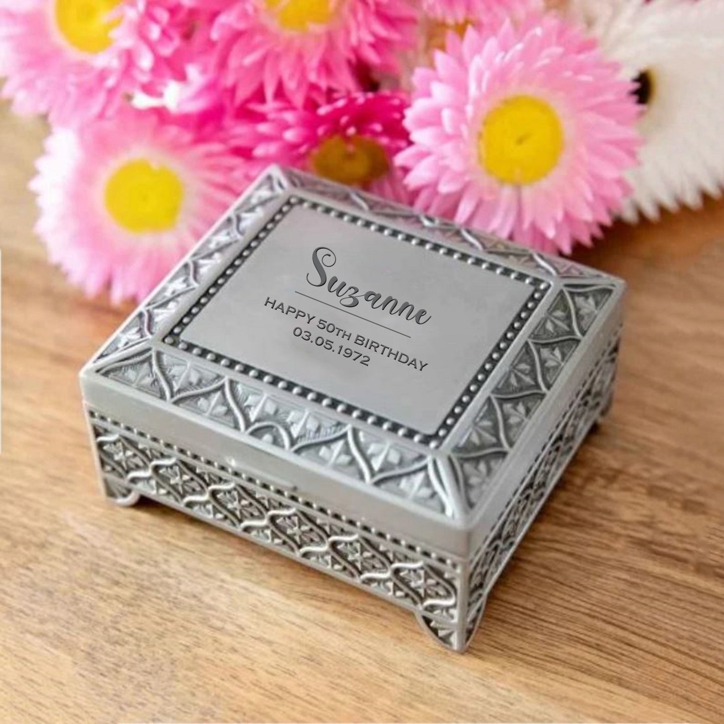 Engraved Jewellery Box - Pewter